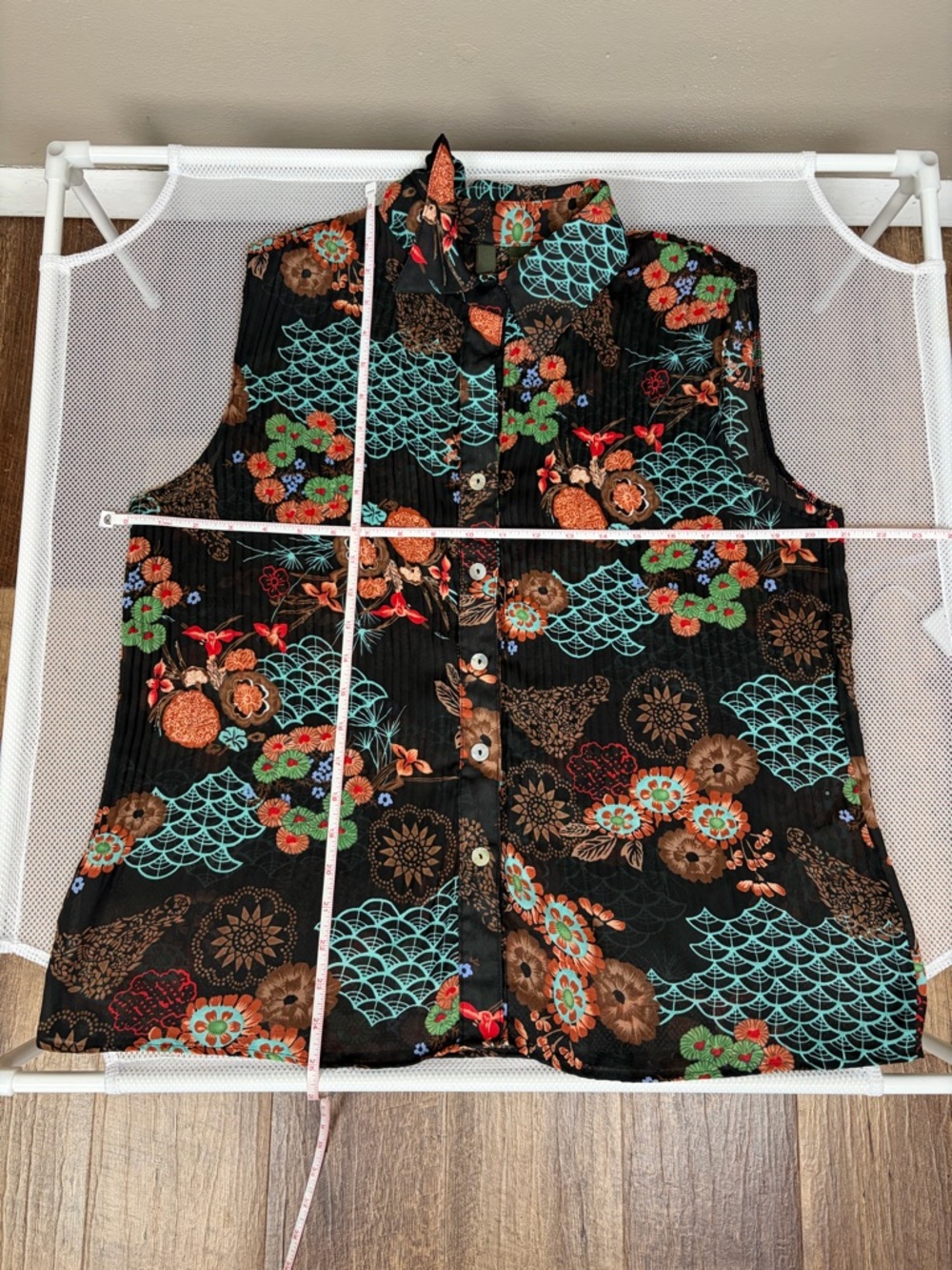 Sere Nade Floral Plisse Sleeveless Button-Down Blouse Art To Wear Boho Top L EUC - Picture 10 of 15